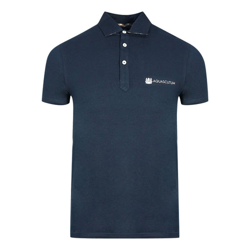 Aquascutum Aldis Crest Block Logo Navy Blue Polo Shirt