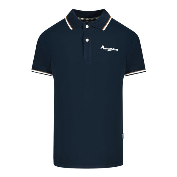 Aquascutum London Tipped Navy Blue Polo Shirt