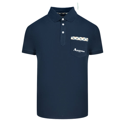 Aquascutum Check Pocket Navy Blue Polo Shirt