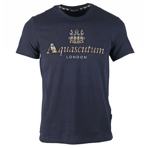Aquascutumignature Checkogo Navy T-Shirt QMT003M0 05