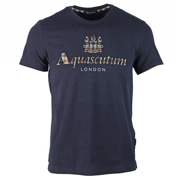Aquascutumignature Checkogo Navy T-Shirt QMT003M0 05