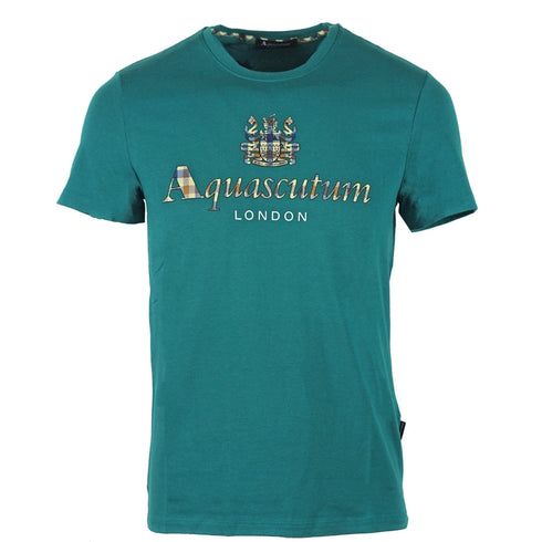 Aquascutum Signature Check Logo Green TShirt QMT003M0 08