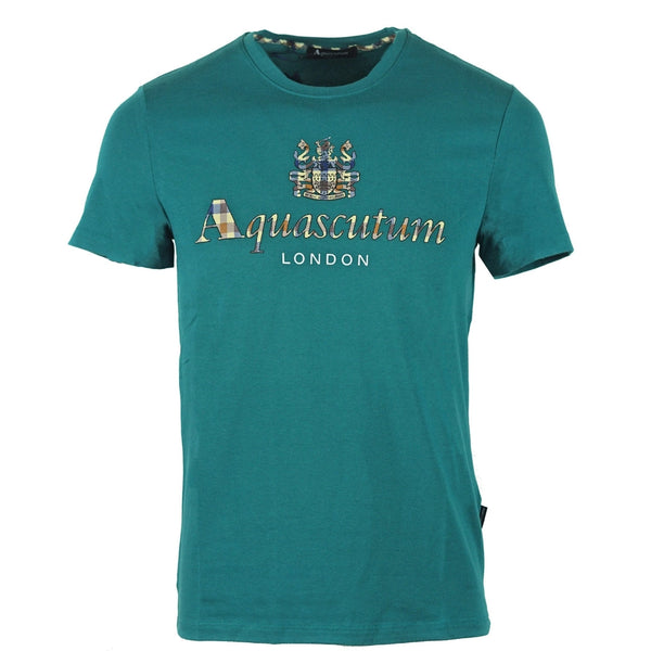 Aquascutum Signature Check Logo Green TShirt QMT003M0 08