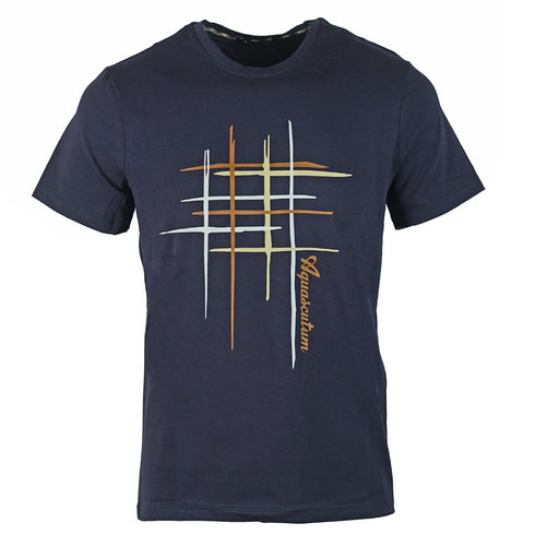 Aquascutum Criss Cross Navy Blue T-Shirt QMT015M0 03
