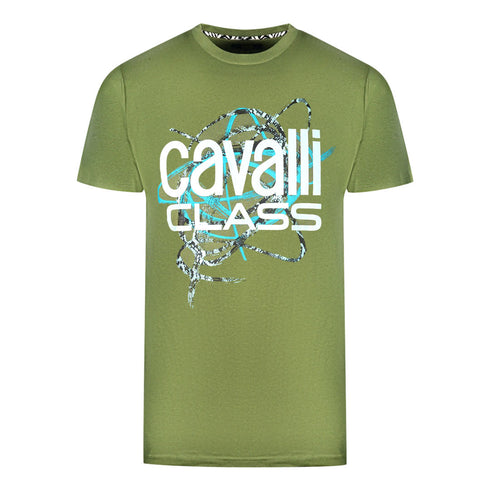 Cavalli Class Snake Skin Scribble Green T Shirt