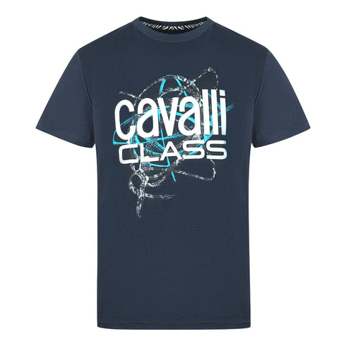 Cavalli Class Snake Skin Scribble Navy T Shirt