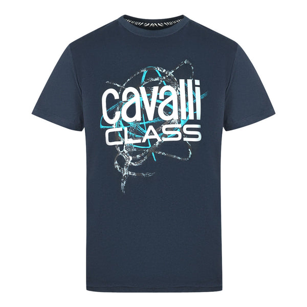Cavalli Class Snake Skin Scribble Navy T Shirt