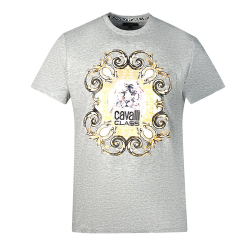 Cavalli Class Bold Tiger Emblem Design Grey T Shirt
