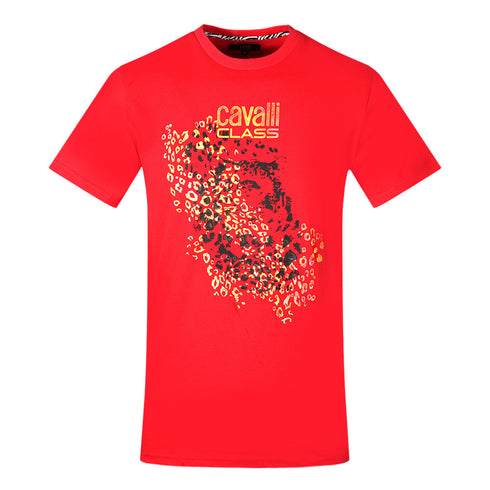 Cavalli Class Leopard Print Silhouette Red T Shirt