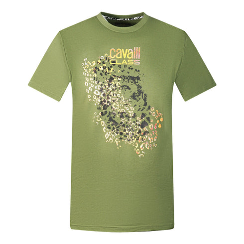 Cavalli Class Leopard Print Silhouette Green T Shirt