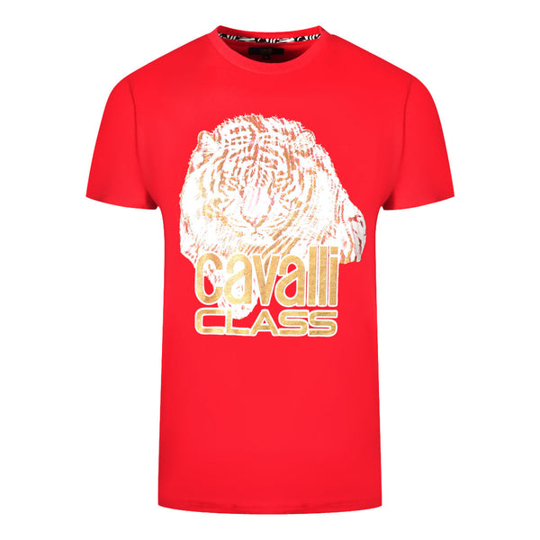 Cavalli Class Large Tiger Logo Red T Shirt