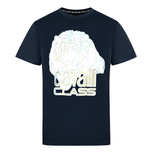 Cavalli Class Large Tiger Logo Navy T Shirt