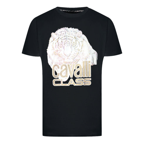 Cavalli Class Large Tiger Logo Black T Shirt