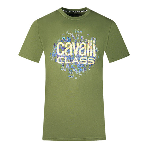 Cavalli Class Gradien Scales Design Logo Green T Shirt
