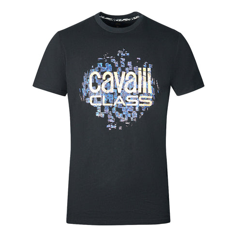 Cavalli Class Gradien Scales Design Logo Black T Shirt