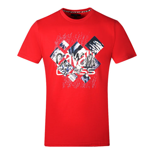 Cavalli Class Diamond Window Of Tiger Design Red T Shirt