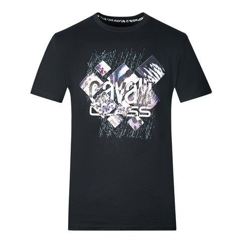 Cavalli Class Diamond Window Of Tiger Design Black T Shirt