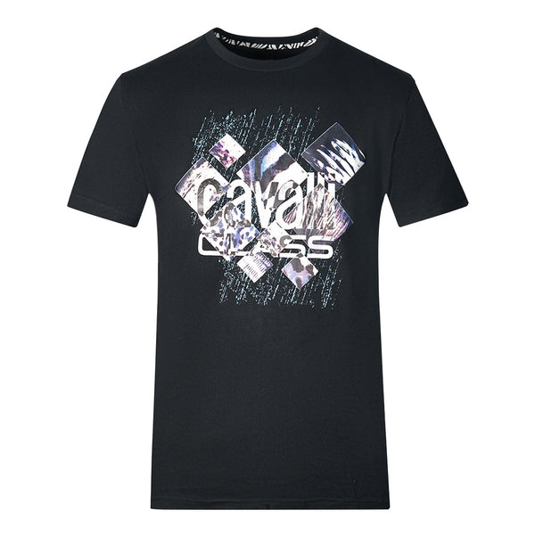 Cavalli Class Diamond Window Of Tiger Design Black T Shirt