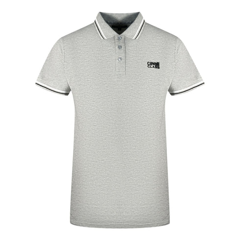 Cavalli Class Twinned Tipped Collar Black Logo Grey Polo Shirt