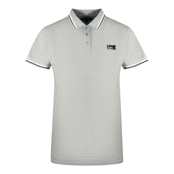 Cavalli Class Twinned Tipped Collar Black Logo Grey Polo Shirt