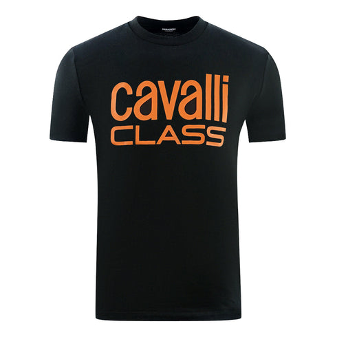 Cavalli Class Bold Orange Logo Black T Shirt Rxt60A Jd060 05051