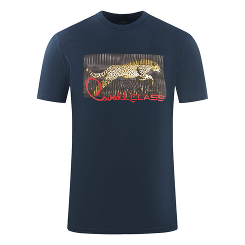 Cavalli Class Boxed Leopard Logo Navy Blue T Shirt