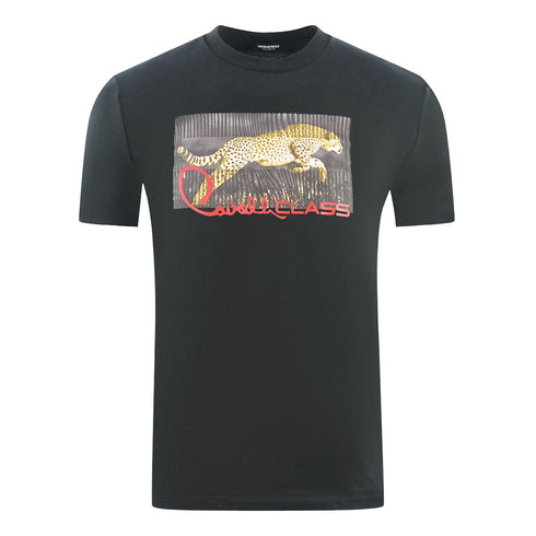 Cavalli Class Boxed Leopard Logo Black T Shirt