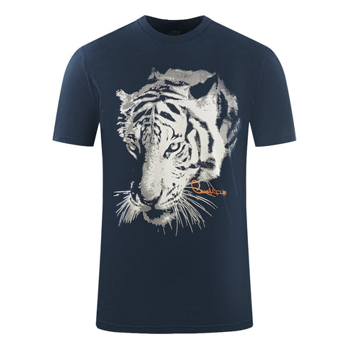 Cavalli Class Large Tiger Logo Navy Blue T Shirt