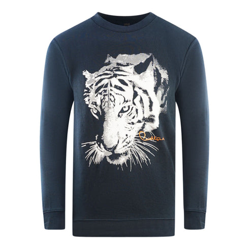 Cavalli Class Tiger Silhouette Logo Navy Blue Sweatshirt