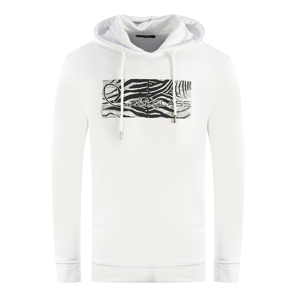 Cavalli Class Zebra Print Logo White Hoodie