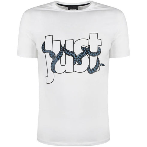 Just Cavalli Snake Wrapped Logo White T Shirt