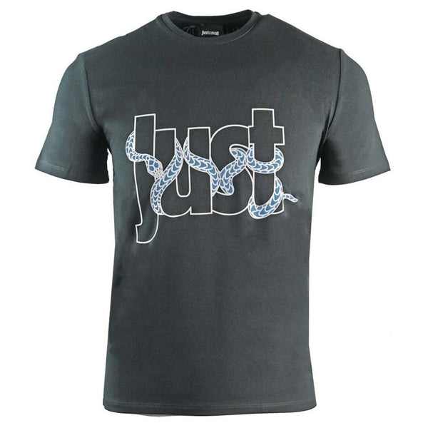 Just Cavalli Snake Wrapped Logo Black T Shirt