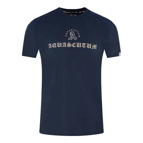 Aquascutum Script Logo Navy Blue T Shirt