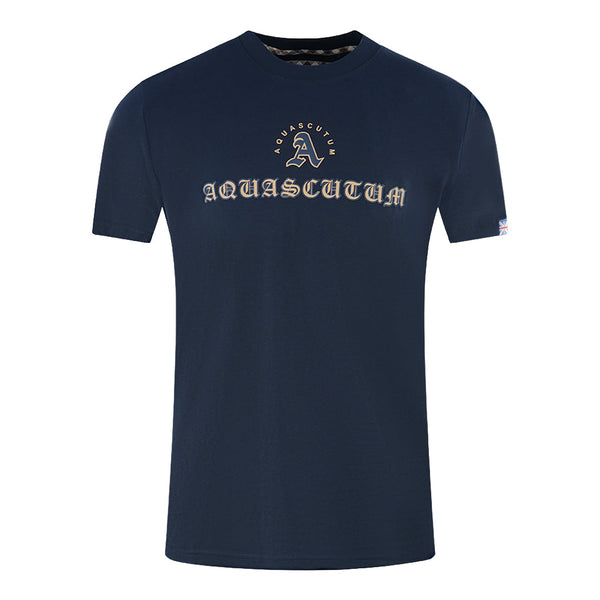 Aquascutum Script Logo Navy Blue T Shirt