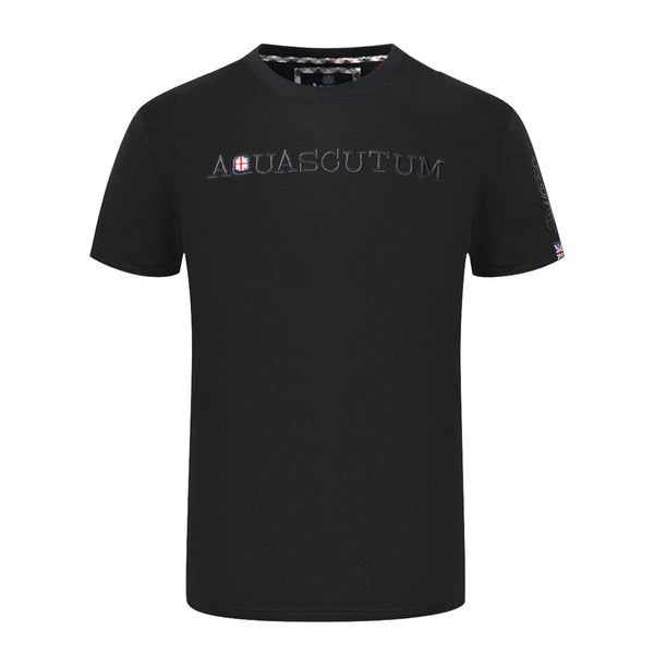 Aquascutum Brand Embossed Logo Black T-Shirt T01123 99