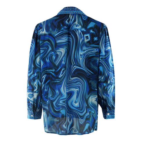 Inoa The Blue Nile 1202113 Blue Long Sleeve Blouse Silk Shirt