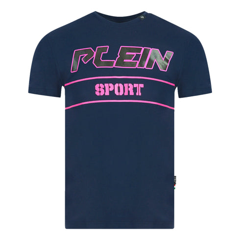 Plein Sport Block Pink Logo Navy Blue T Shirt