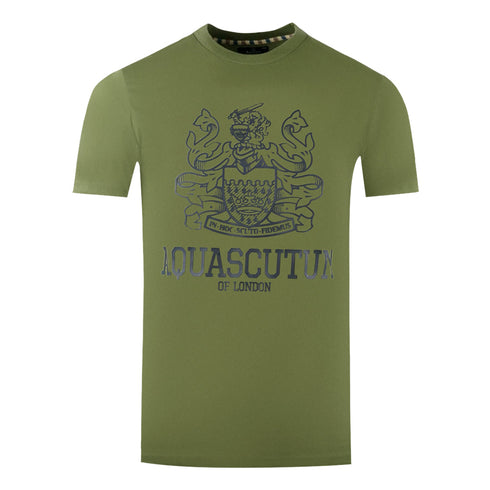 Aquascutum Large Bold London Aldis Brand Logo Army Green T Shirt