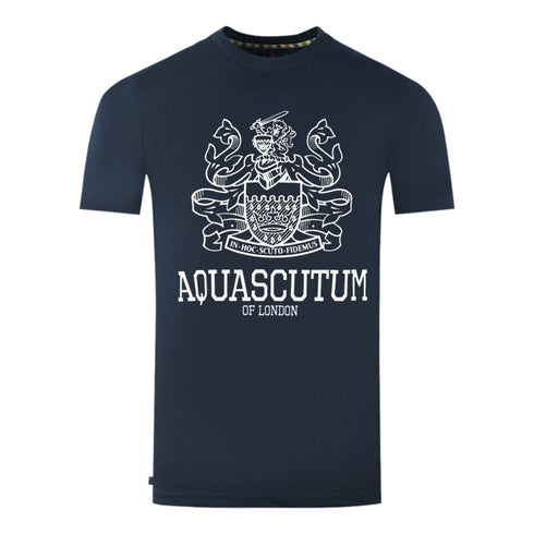 Aquascutum Large Bold London Aldis Brand Logo Navy Blue T Shirt
