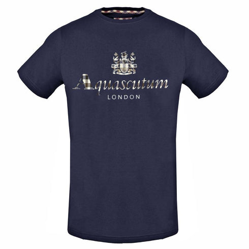 Aquascutum Classic Check Logo Navy Blue T-Shirt - Nova Clothing