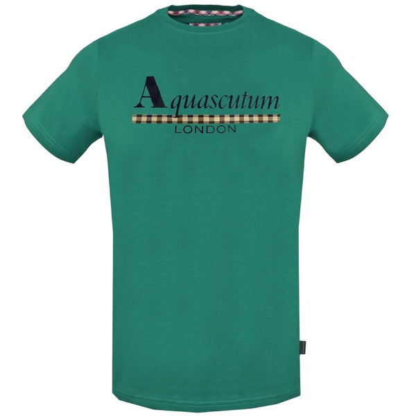 Aquascutum Check Strip Logo Green T-Shirt - Nova Clothing
