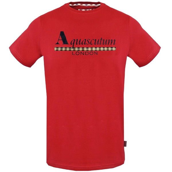 Aquascutum Check Strip Logo Red T Shirt