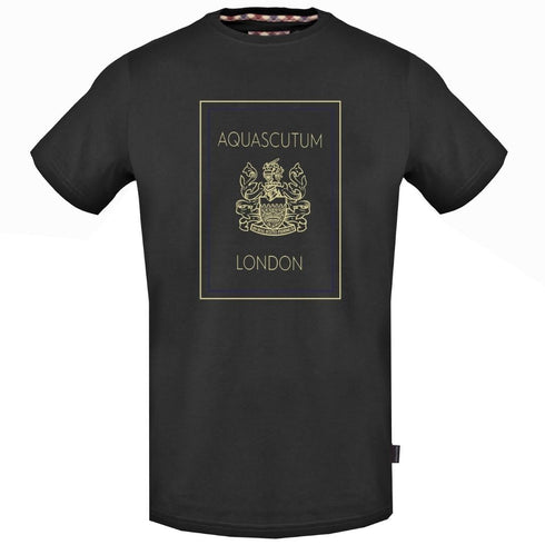 Aquascutum Gold London Logo Black T Shirt