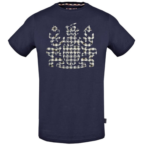 Aquascutum Check Aldis Crest Navy Blue T Shirt