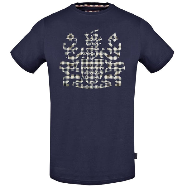 Aquascutum Check Aldis Crest Navy Blue T Shirt