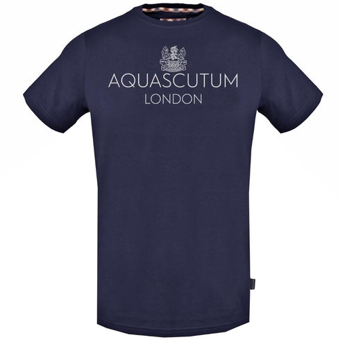 Aquascutum Bold London Logo Navy T Shirt TSIA126 85