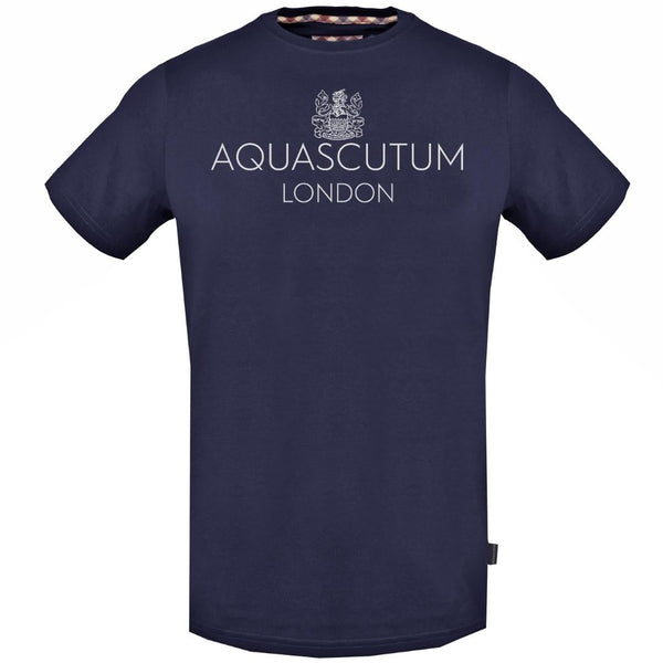 Aquascutum Bold London Logo Navy T Shirt TSIA126 85
