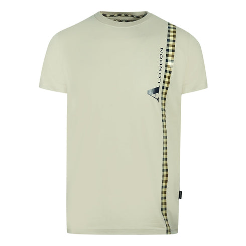 Aquascutum Vertical Check Logo Beige T Shirt