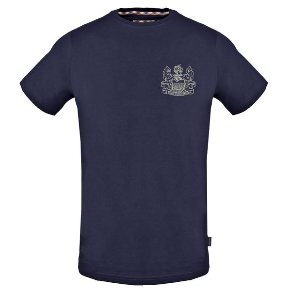 Aquascutum Stitched Aldis Logo Navy Blue T Shirt