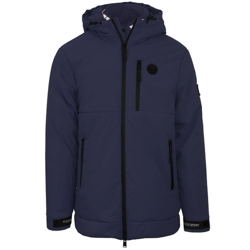 Plein Sport Padded Small Circular Logo Branded Navy Blue Jacket - Style Centre Wholesale